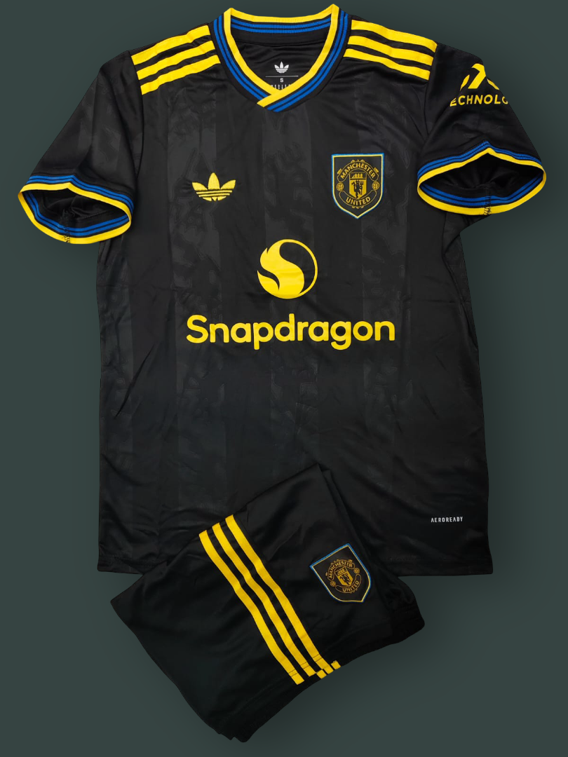 Man United Away 25-56 Season with Shorts | Black Jersey