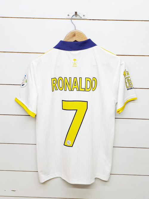 Al Nassr Jersey With Collar Ronaldo 7 Print | Embroidery Logos